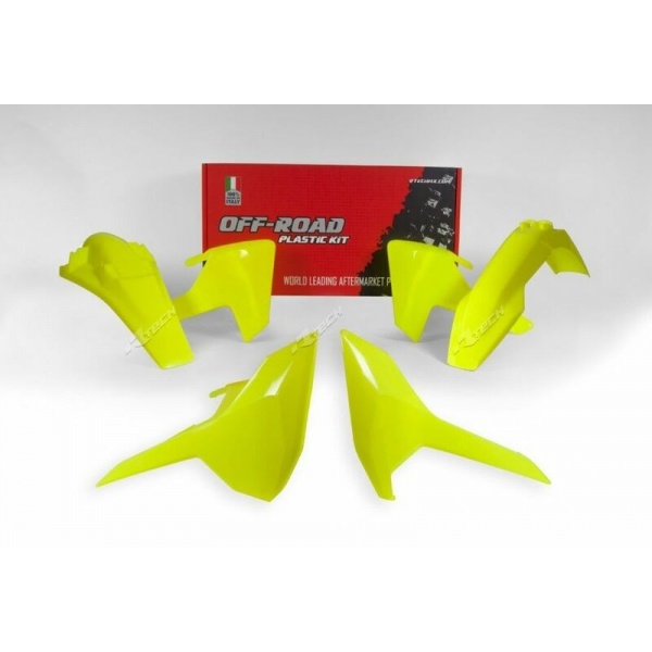 Kit plastique RACETECH jaune fluo Husqvarna TE/FE/TX 2017-2019 Kit plastique RACETECH jaune fluo Husqvarna TE/FE/TX 2017-2019