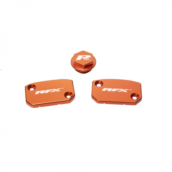 Jeu de bouchons de réservoir RFX Pro orange KTM EXC/EXC-F/SX/SXF (Frein et embrayage Brembo) ou Gas Gas MC Jeu de bouchons de réservoir RFX Pro orange KTM EXC/EXC-F/SX/SXF (Frein et embrayage Brembo) ou Gas Gas MC