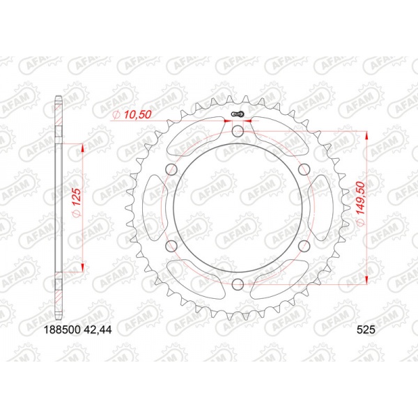 Couronne AFAM 44 dents acier pas 5205 type 188500 Couronne AFAM 44 dents acier pas 5205 type 188500