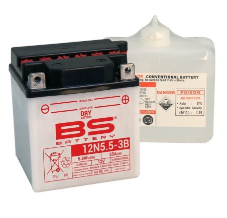 Batterie BS BATTERY conventionnelle avec pack acide - 12N5.5A-3B