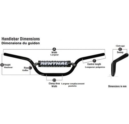 Guidon RENTHAL Fatbar 826 noir KTM High ou Husqvarna Enduro