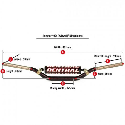 Dimensions Guidon RENTHAL Twinwall type 990